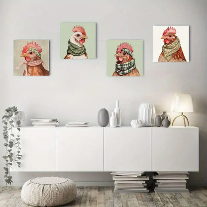 4pcs Babushka Chicken Prints  Wall Art Canvas Framed