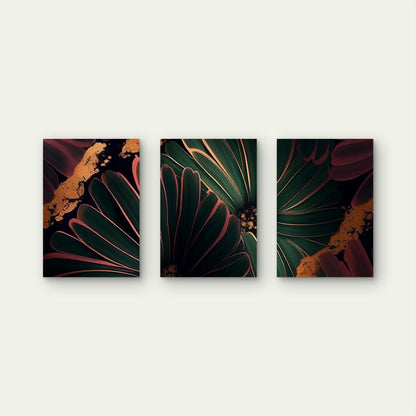 3pcs Green Rose Gold Luxury Metallic Foil Wall Art Set Canvas Framed 60x90cm - High Quality Print 100% Australian Made Wall Canvas Ready to Hang