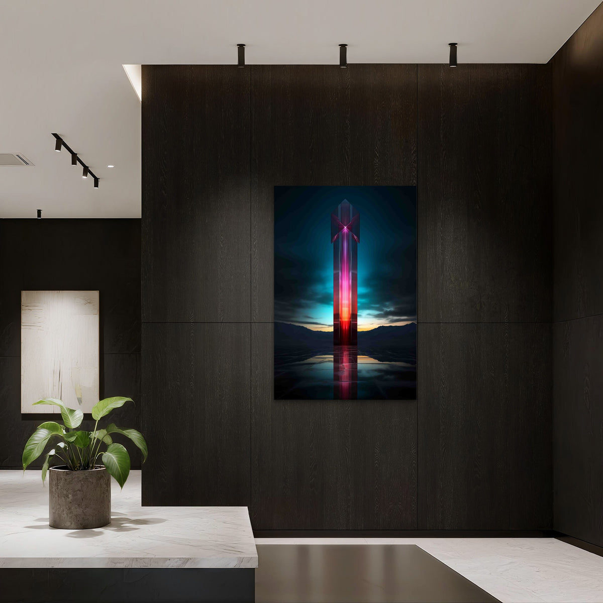 Bright Lights Neon Landscape 60x90cm Metal Print Ready to Hang