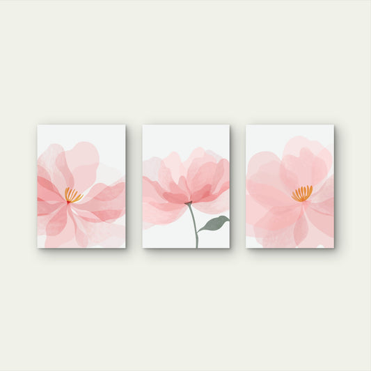 3pcs Pink Watercolor Floral Blossom Wall Art Set Canvas Framed 50x70cm - High Quality Print 100% Australian Made Wall Canvas Ready to Hang