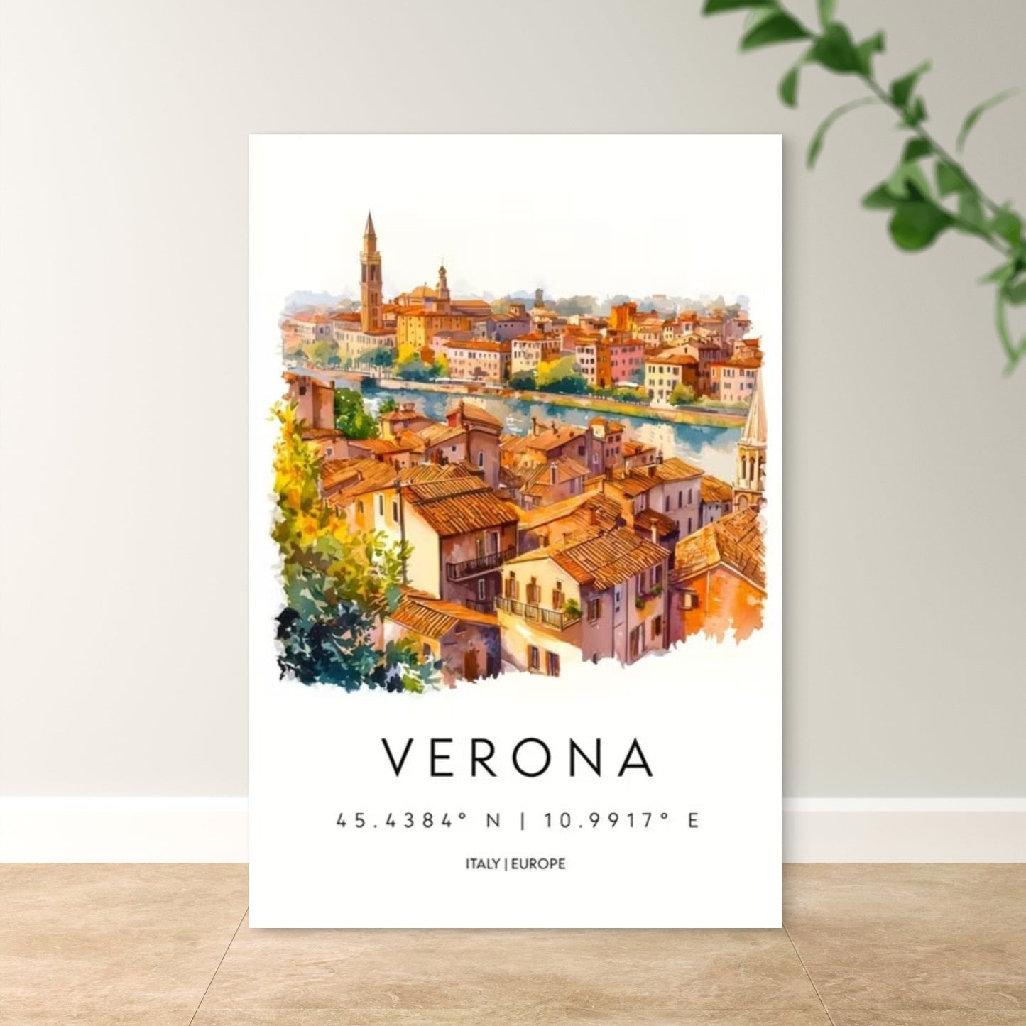 Verona Italy Cityscape Painting Travel Poster Print Wall Art