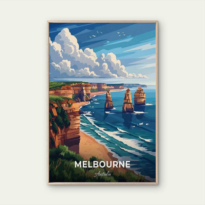 Melbourne Australia Decor with Twelve Apostles Rock Travel Poster Print Wall Art