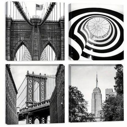 4pcs Brooklyn Bridge Wall Art, American Flag Wall Art Canvas Framed