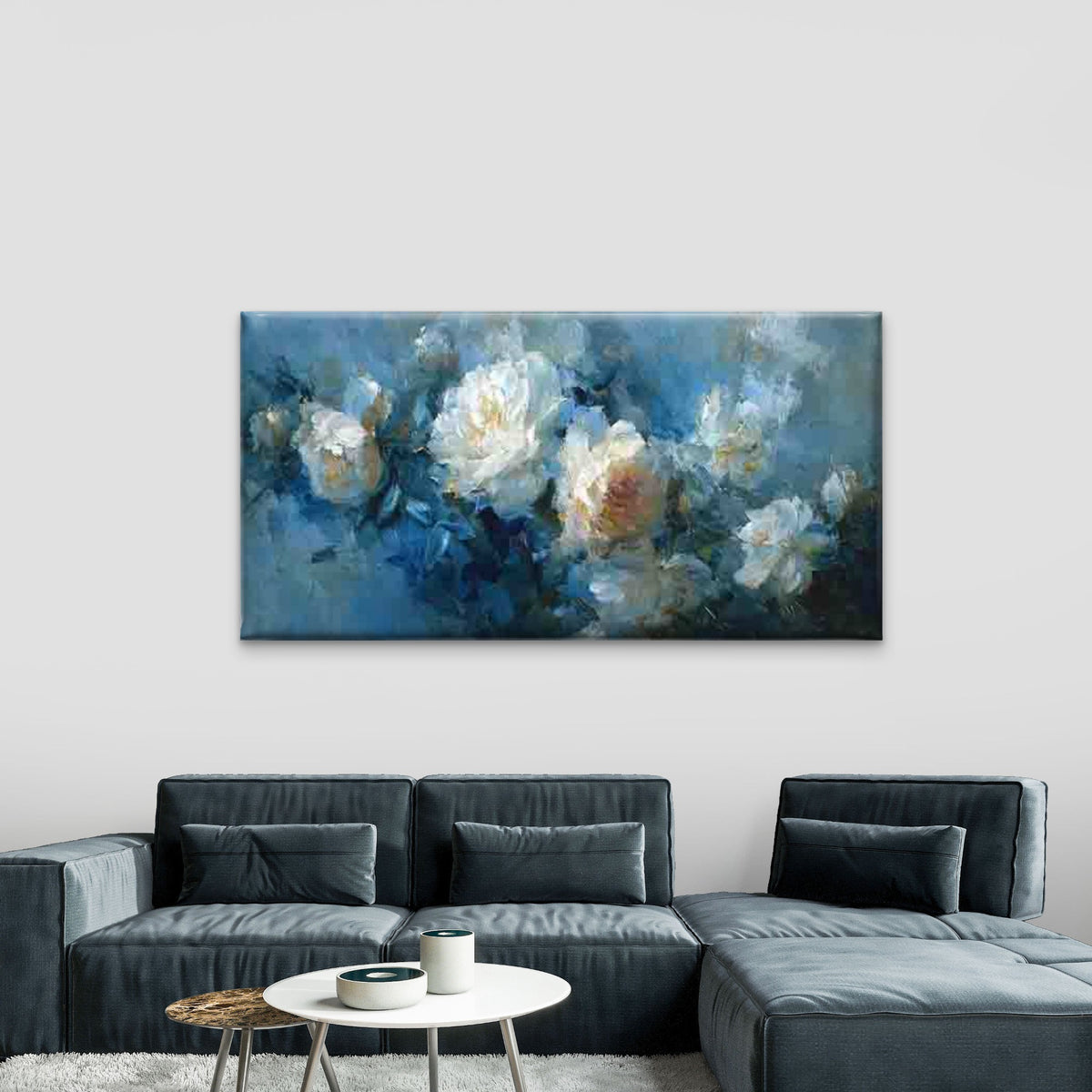 Blue Blossoms and Birds Wall Art Canvas Office Home Room Framed 120x60cm