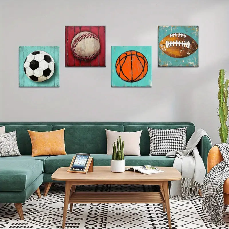 4pcs Sports Themed Modern Farmhouse Style   Wall Art Canvas Framed