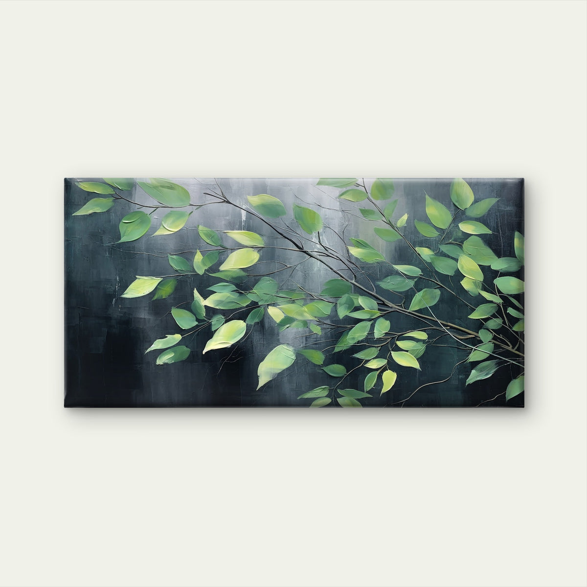 Green Leaves Charcoal Abstract Wall Art Canvas Office Home Room Framed 120x60cm