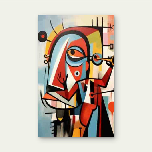 Multicolor Geometric Figure with Trumpet Metal Print Ready to Hang