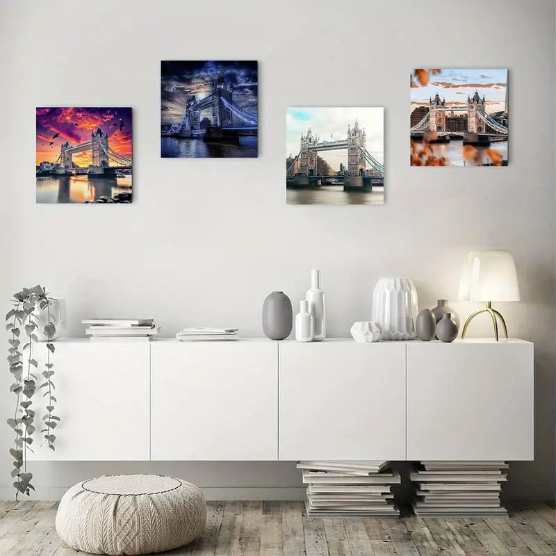 4pcs London Tower Bridg Themed  Wall Art Canvas Framed
