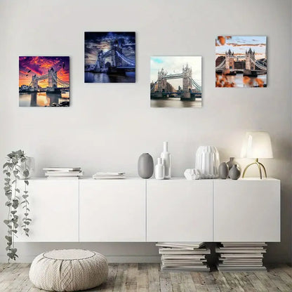 4pcs London Tower Bridg Themed  Wall Art Canvas Framed
