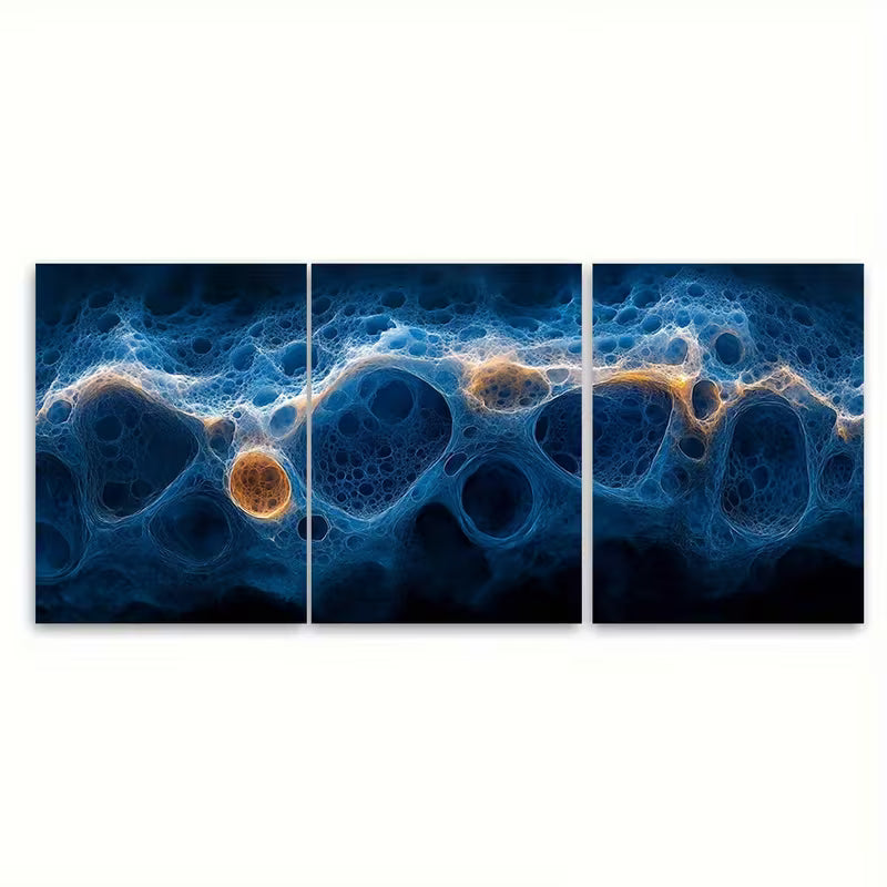 3pcs  Blue Abstract Cellular Texture  Metal Print Ready to Hang Art