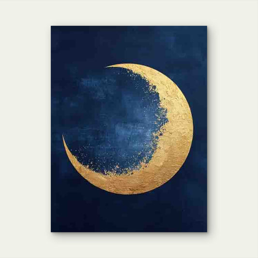 Navy Blue & Golden Crescent Moon Metal Print Ready to Hang