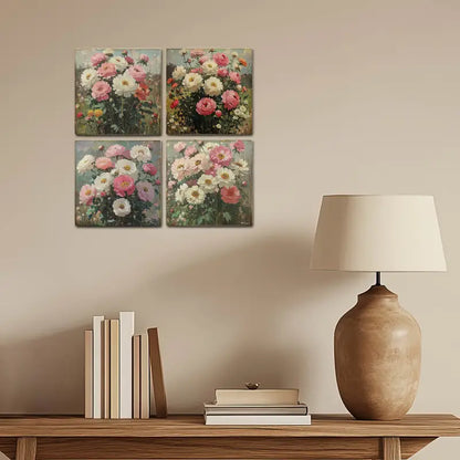 4pcs Pink And White Flower Boquet Wall Art Canvas Framed
