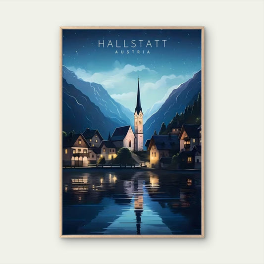 Hallstatt Austria Modern Minimalist Vertical Travel Poster Print Wall Art