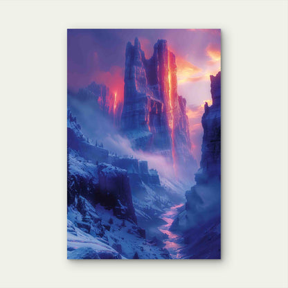 Mystical Canyon with Glowing Light Metal Print Ready to Hang