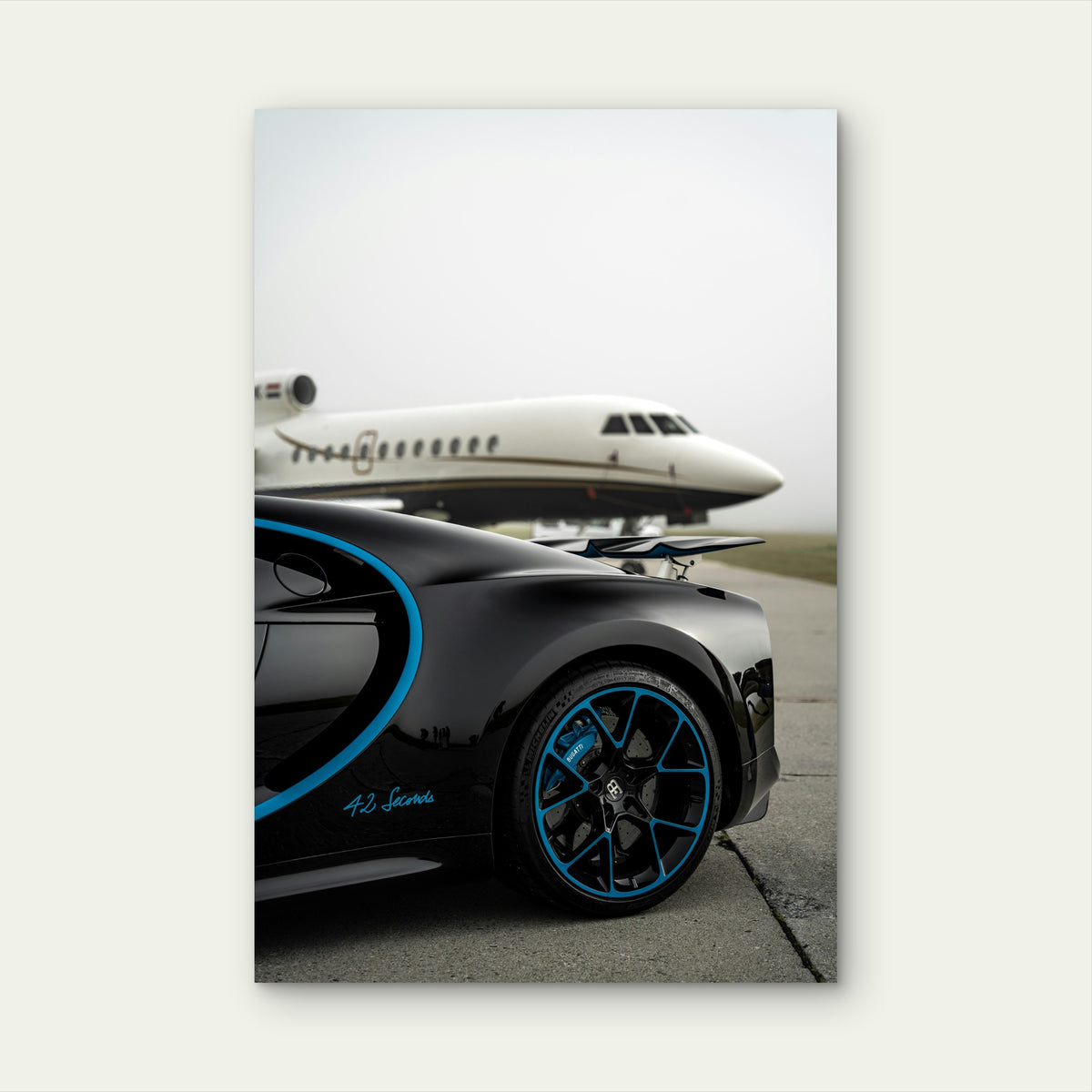 Black Bugatti Chiron with Blue Accents by Private Jet 40x60cm Metal Print Ready to Hang