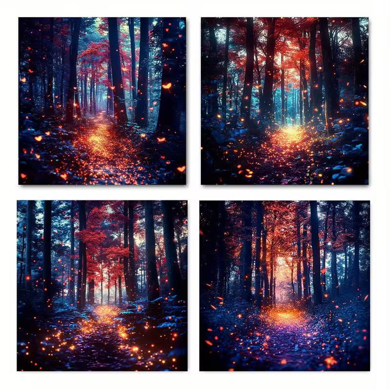 4pcs  Fall Leaves Theme Wall Art Canvas Framed