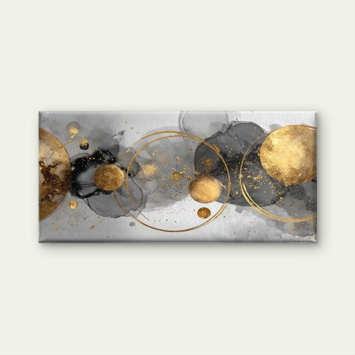 Abstract Gold Circles Wall Art Canvas Office Home Room Framed 120x60cm