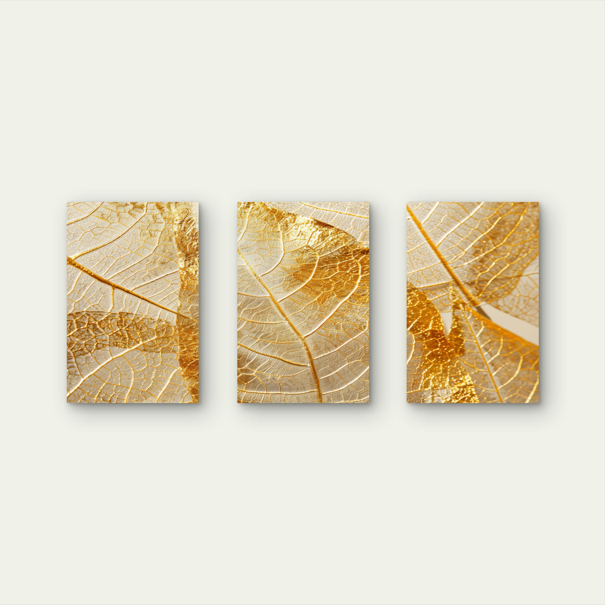 3pcs Gold Leaf Skeleton Veins Modern Wall Art Set Canvas Framed 50x70cm - High Quality Print 100% Australian Made Wall Canvas Ready to Hang