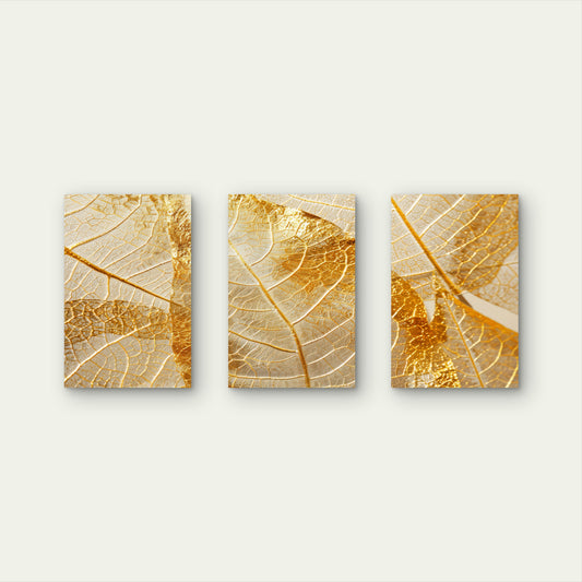 3pcs Gold Leaf Skeleton Veins Modern Wall Art Set Canvas Framed 50x70cm - High Quality Print 100% Australian Made Wall Canvas Ready to Hang