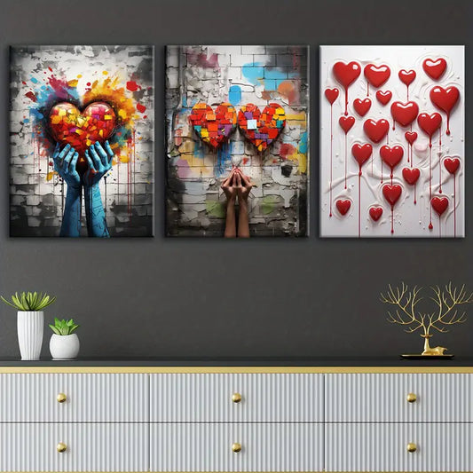3pcs  Heart & Star Design Metal Print Ready to Hang Art