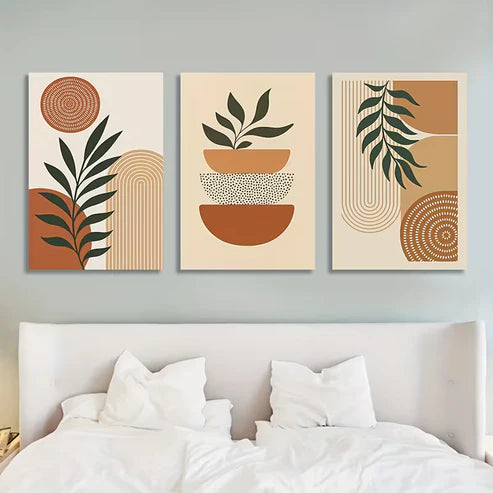 3pcs Abstract Plant Natural Geometric Shapes Wall Art Set Canvas Framed 50x70cm - High Quality Print 100% Australian Made Wall Canvas Ready to Hang