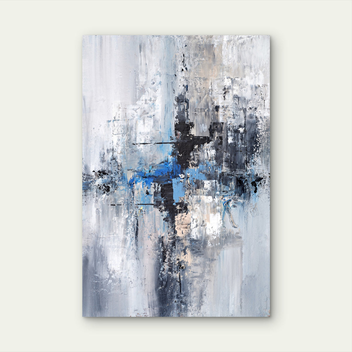 Modern Blue Black White Abstract 40x60cm Metal Print Ready to Hang