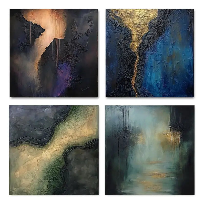 4pcs Black Neoclassical Abstract Designs Wall Art Canvas Framed