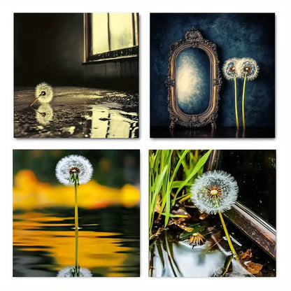 4pcs Dandelion & Chrysanthemu Wall Art Canvas Framed