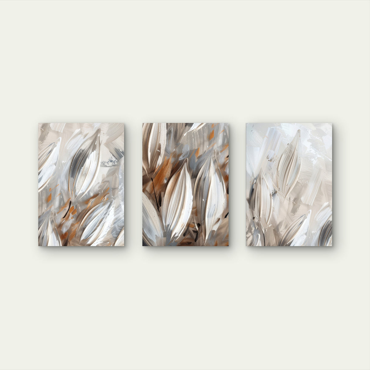 3pcs Beige Brown Abstract Leaves Modern Metal Print Ready to Hang Art