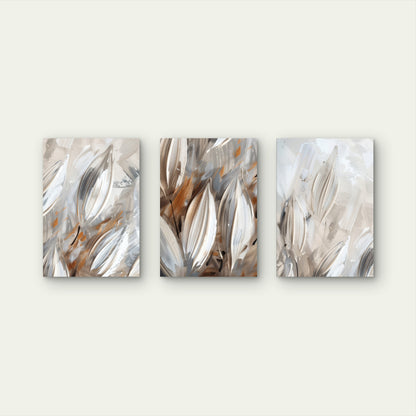 3pcs Beige Brown Abstract Leaves Modern Metal Print Ready to Hang Art