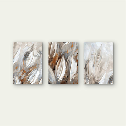 3pcs Beige Brown Abstract Leaves Modern Metal Print Ready to Hang Art