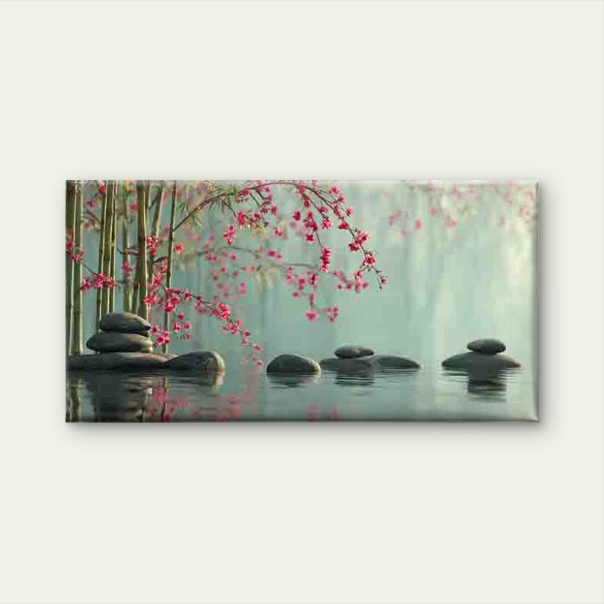 Pebbles & Cherry Blossoms Wall Art Canvas Office Home Room Framed 120x60cm