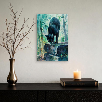 Black Cat on a Stone Wall in a Natural Setting 40x60cm Metal Print Ready to Hang
