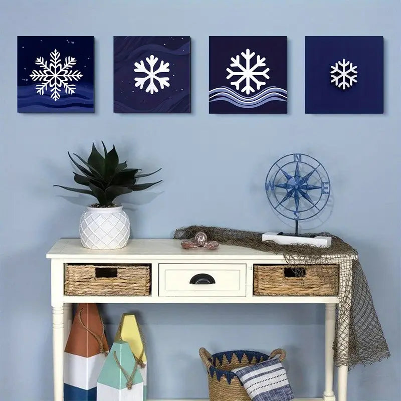4pcs  Seasons art Symbolism Snowflake    Wall Art Canvas Framed