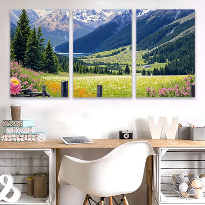 3pcs Scenic Mountain Lake Landscape Poster Wall Art Set Canvas Framed 50x70cm - High Quality Print 100% Australian Made Wall Canvas Ready to Hang