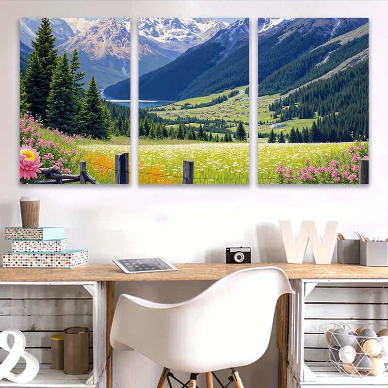3pcs Scenic Mountain Lake Landscape Poster Wall Art Set Canvas Framed 60x90cm - High Quality Print 100% Australian Made Wall Canvas Ready to Hang