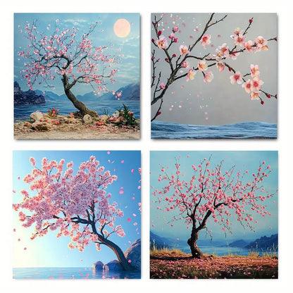 4pcs  Charming Cherry Blossom Moo theme RY Wall Art Canvas Framed