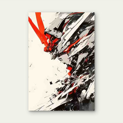 Cool Mech Head Design in Red, White, Black 60x90cm Metal Print Ready to Hang - Bella Home Decor