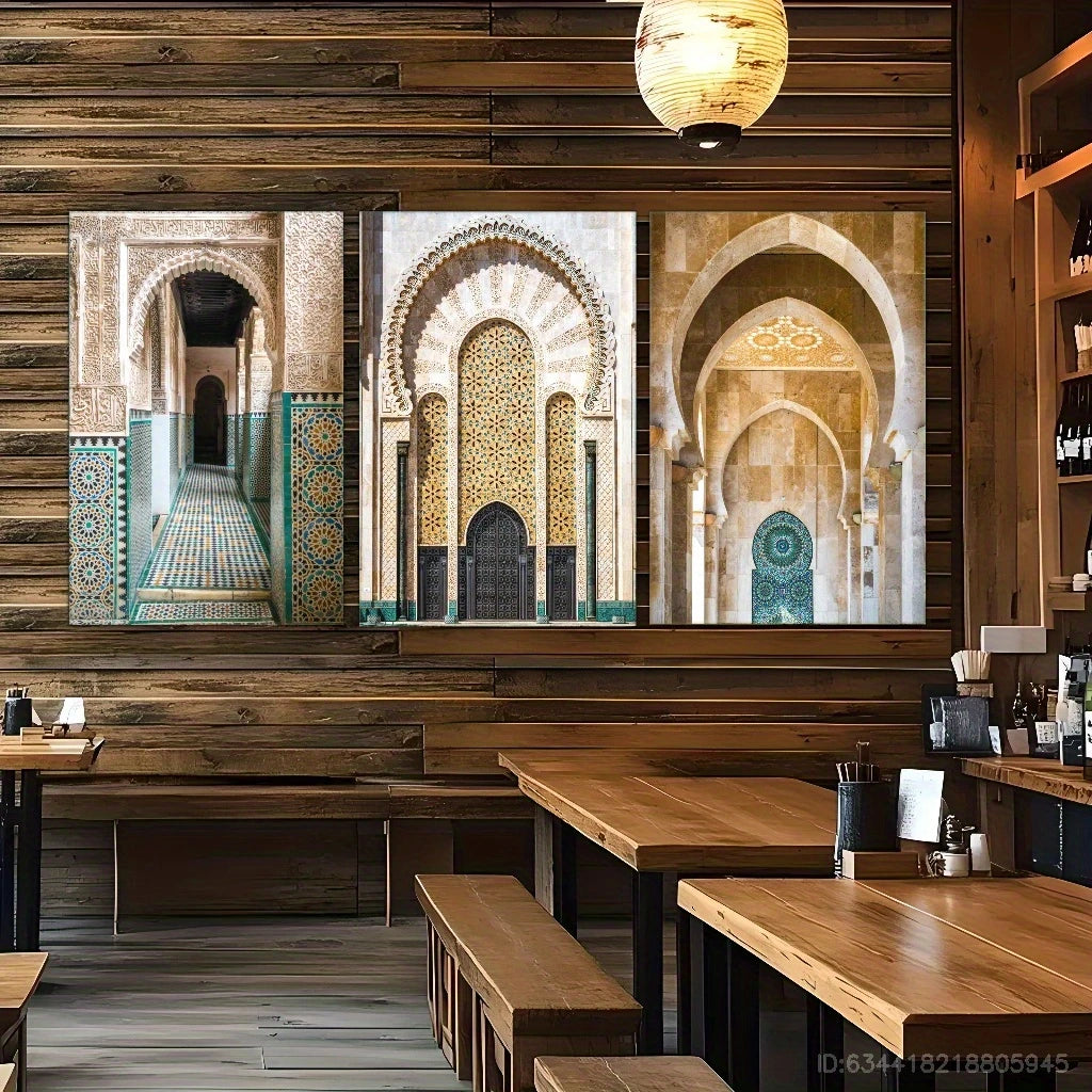 3pcs Elegant Moroccan Architecture Mosque Metal Print Ready to Hang Art