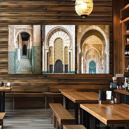 3pcs Elegant Moroccan Architecture Mosque Metal Print Ready to Hang Art