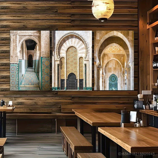 3pcs Elegant Moroccan Architecture Mosque Metal Print Ready to Hang Art