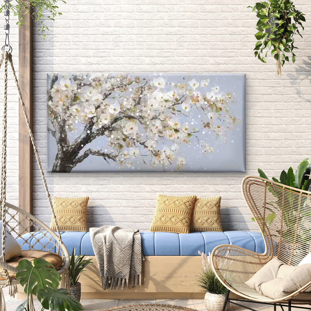Elegant White Blossom Tree Wall Art Canvas Office Home Room Framed 120x60cm