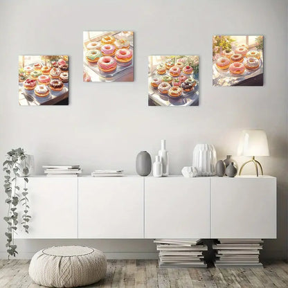 4pcs Vibrant Doughnut Decor With Colorful Frosti Wall Art Canvas Framed