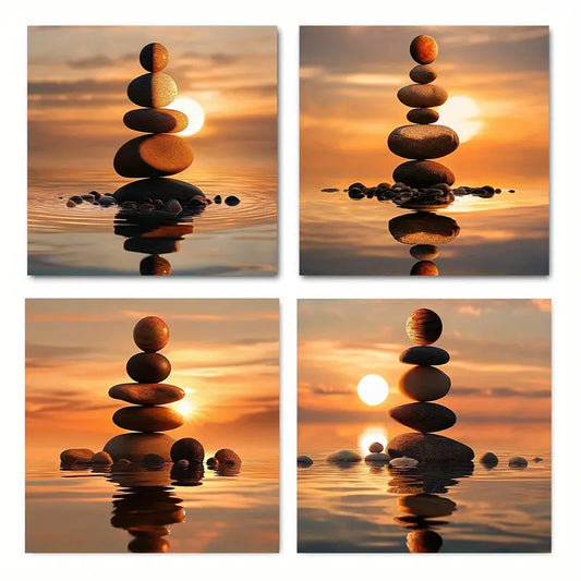 4pcs GoldenSphere Art Deco Classic Retro Wall Art Canvas Framed