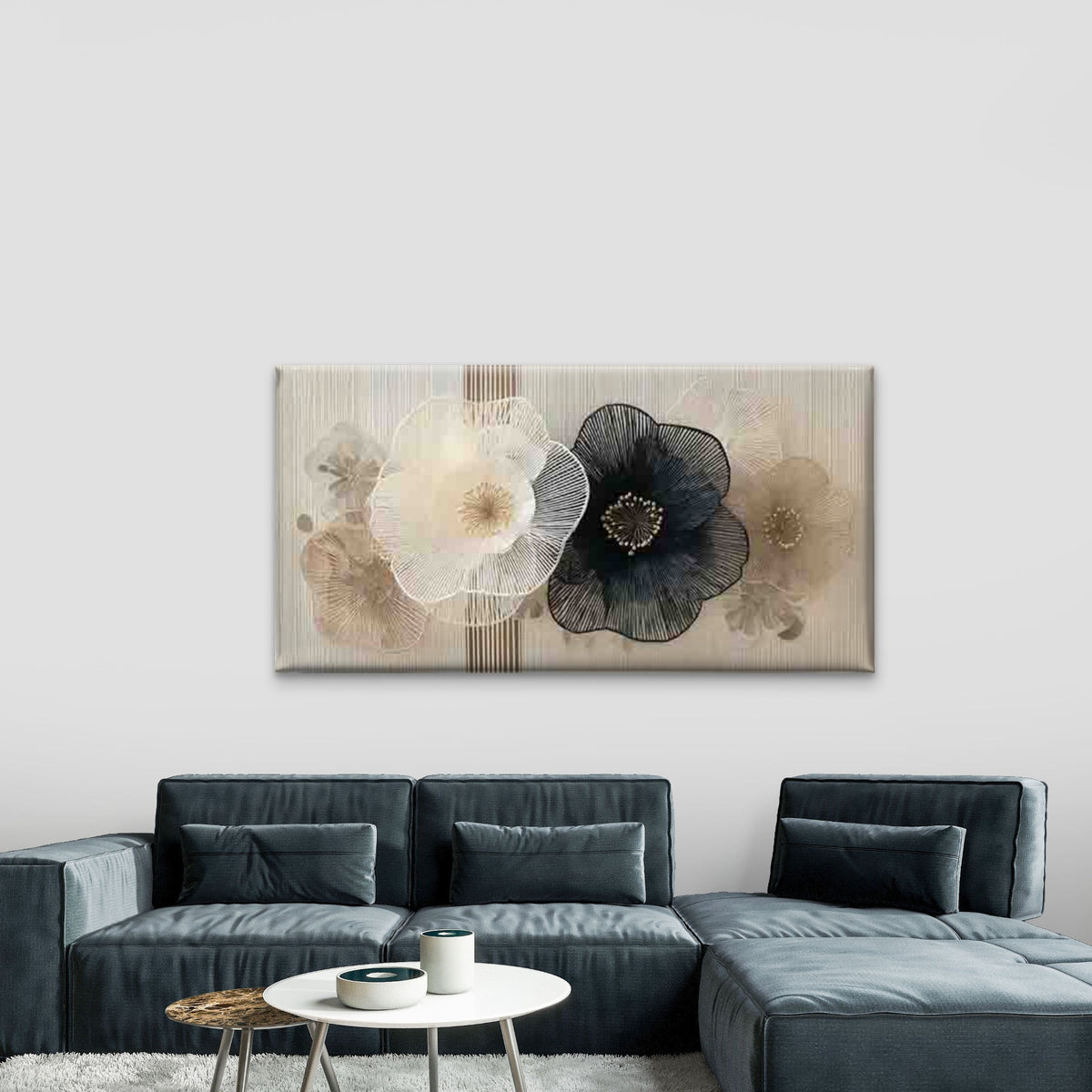 Black & White Floral Designs Wall Art Canvas Office Home Room Framed 120x60cm