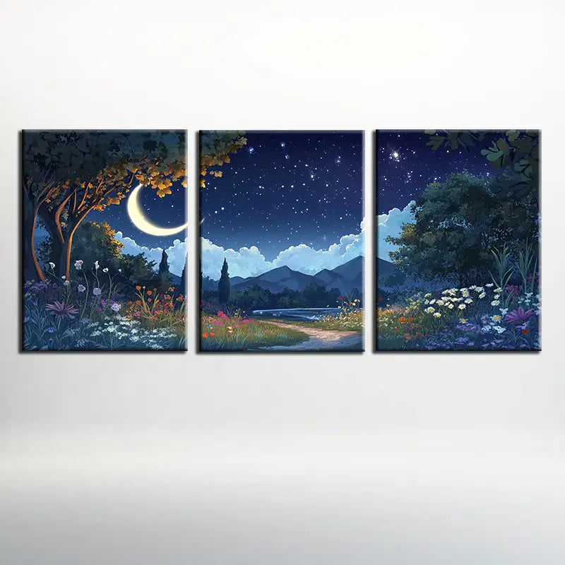 3pcs Watercolor Beautiful Night Painting View Metal Print Ready to Hang Art