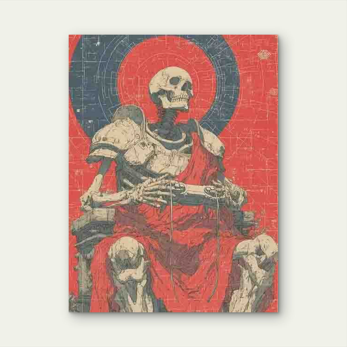 Retro Gamer Skeleton Design 60x90cm Metal Print Ready to Hang