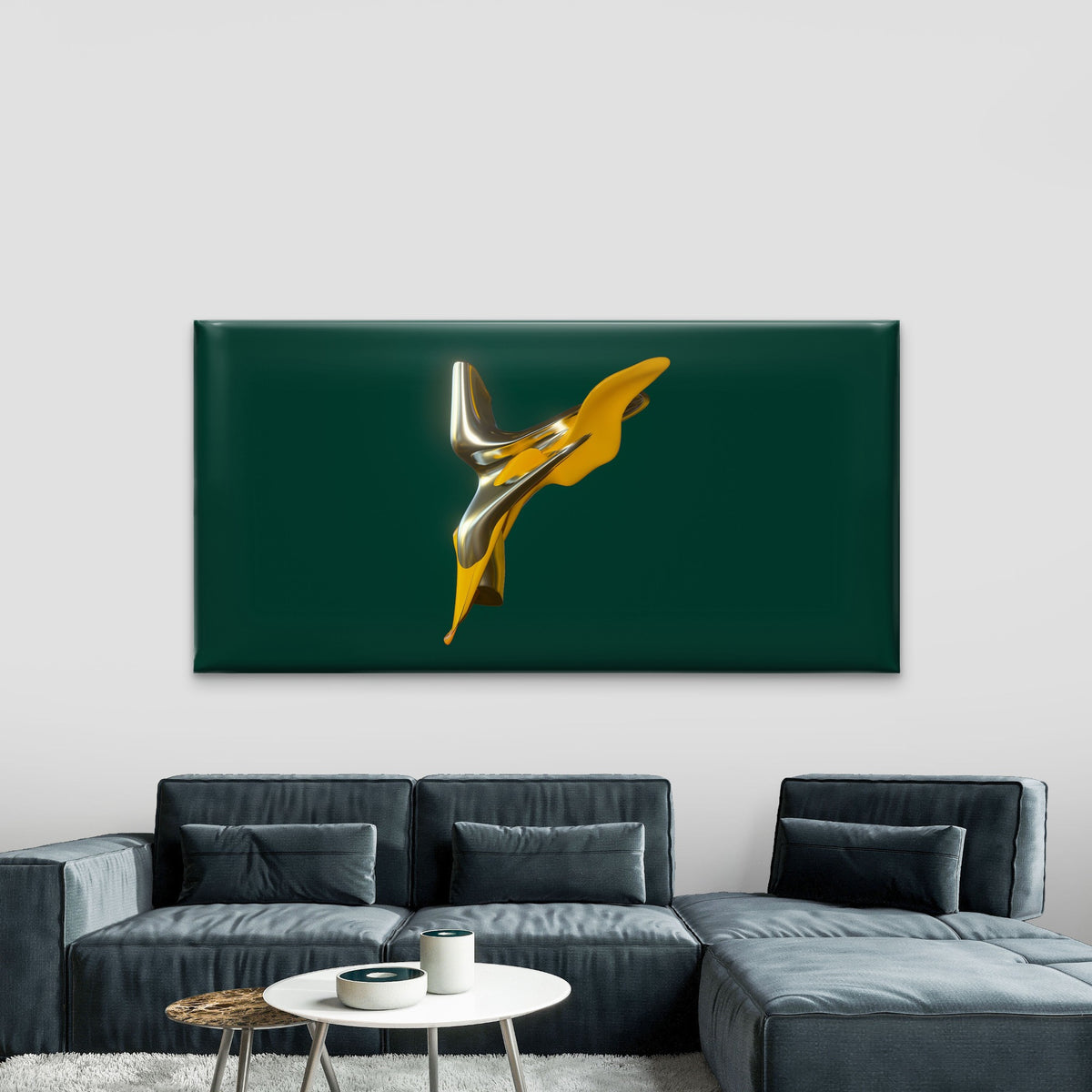 Abstract Yellow Silver Form Wall Art Canvas Office Home Room Framed 120x60cm