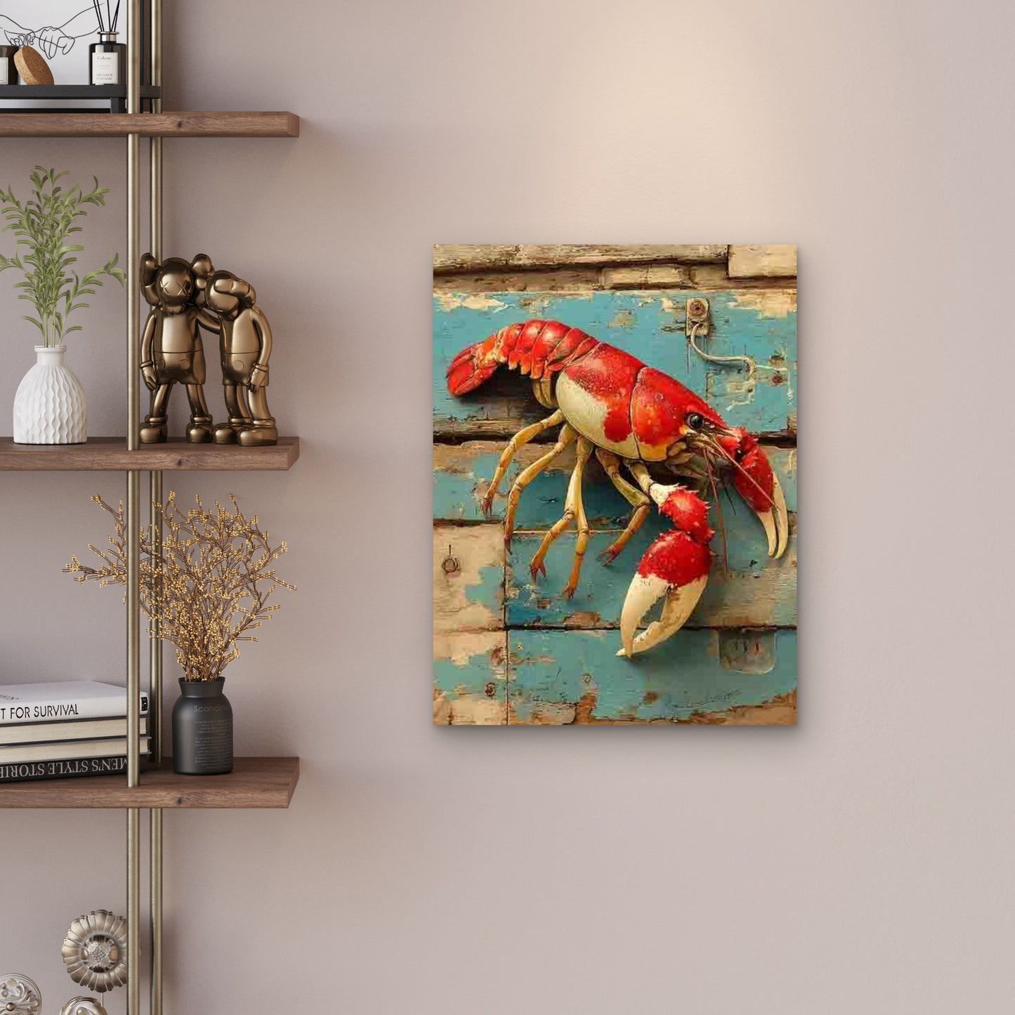Large Red CrawFish Painting Metal Print Ready to Hang