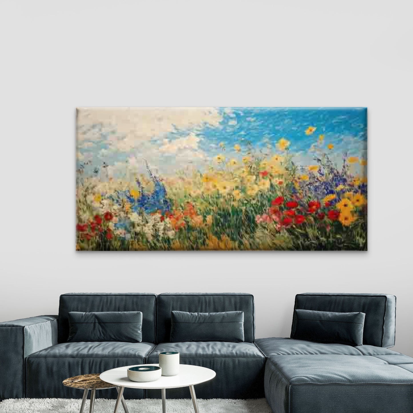 Wildflowers Under Blue Sky Wall Art Canvas Office Home Room Framed 120x60cm